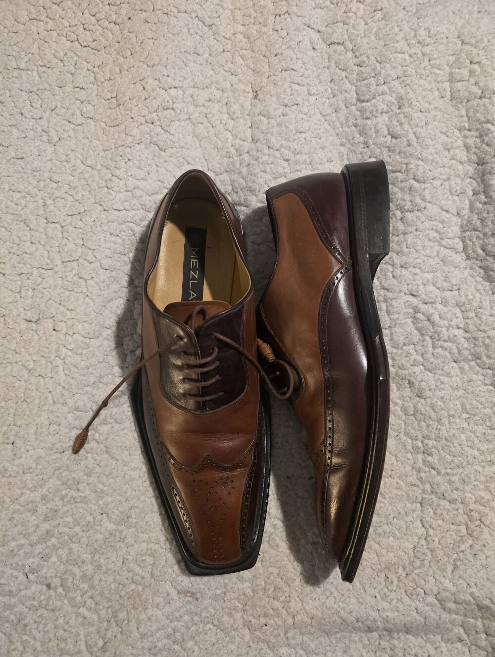 Mezlan Modica Mens 10.5 M Two Tone Brown Leather Wingtip Oxford Shoes Spain 630